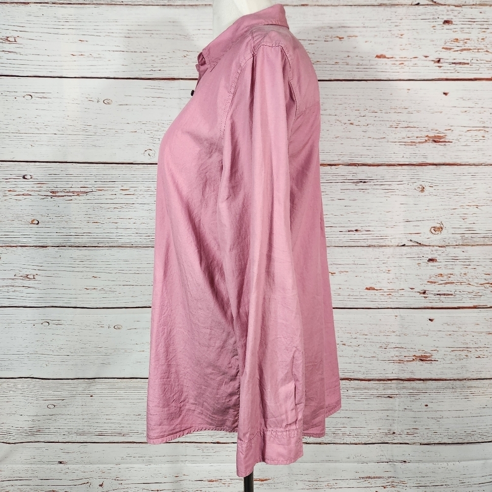J. JILL Pink Dusty Rose Button Up Long Sleeve Top 100% Cotton Size Large Tall - Picture 3 of 6